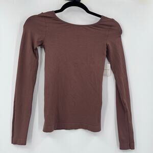Free People Clean Lines Long Sleeve Top Withered Rose Dark Brown NEW M/L